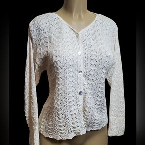 Beautiful Crochet Knit Button Cardigan Sweater by Hillard & Hanson Vintage Small